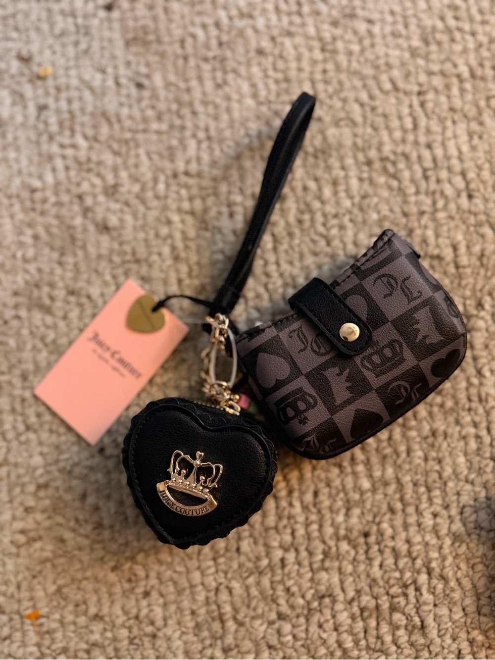 Juicy Couture Black Heart Charm Keyring with  Logo Pouch
